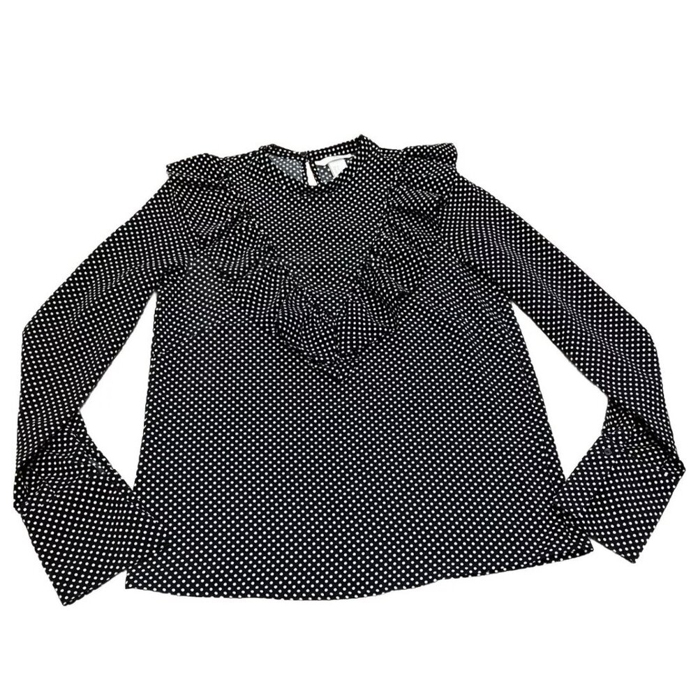Cute H&M Ruffle Neck Polka Dot Blouse Size 2